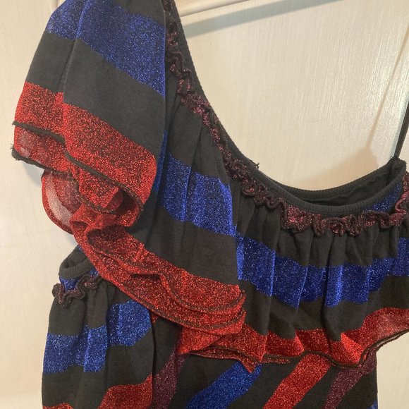 Diesel women's XXS one shoulder striped sparkle shimmer ruffle party dress NWD - Picture 6 of 9